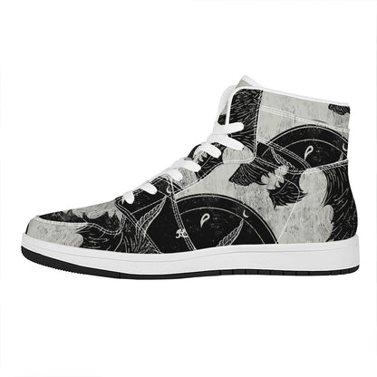 Black Demon Wolf Print High Top Leather Sneakers