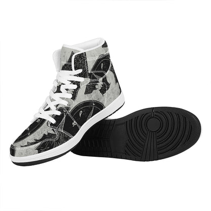 Black Demon Wolf Print High Top Leather Sneakers