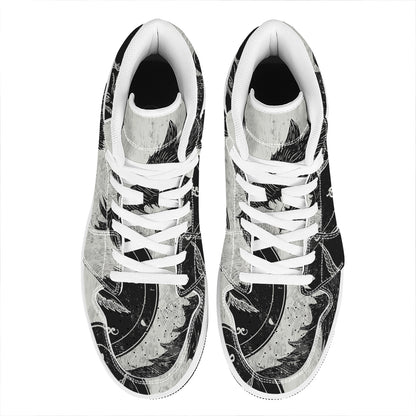 Black Demon Wolf Print High Top Leather Sneakers