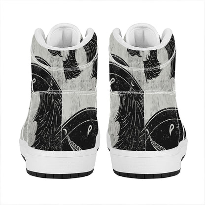 Black Demon Wolf Print High Top Leather Sneakers