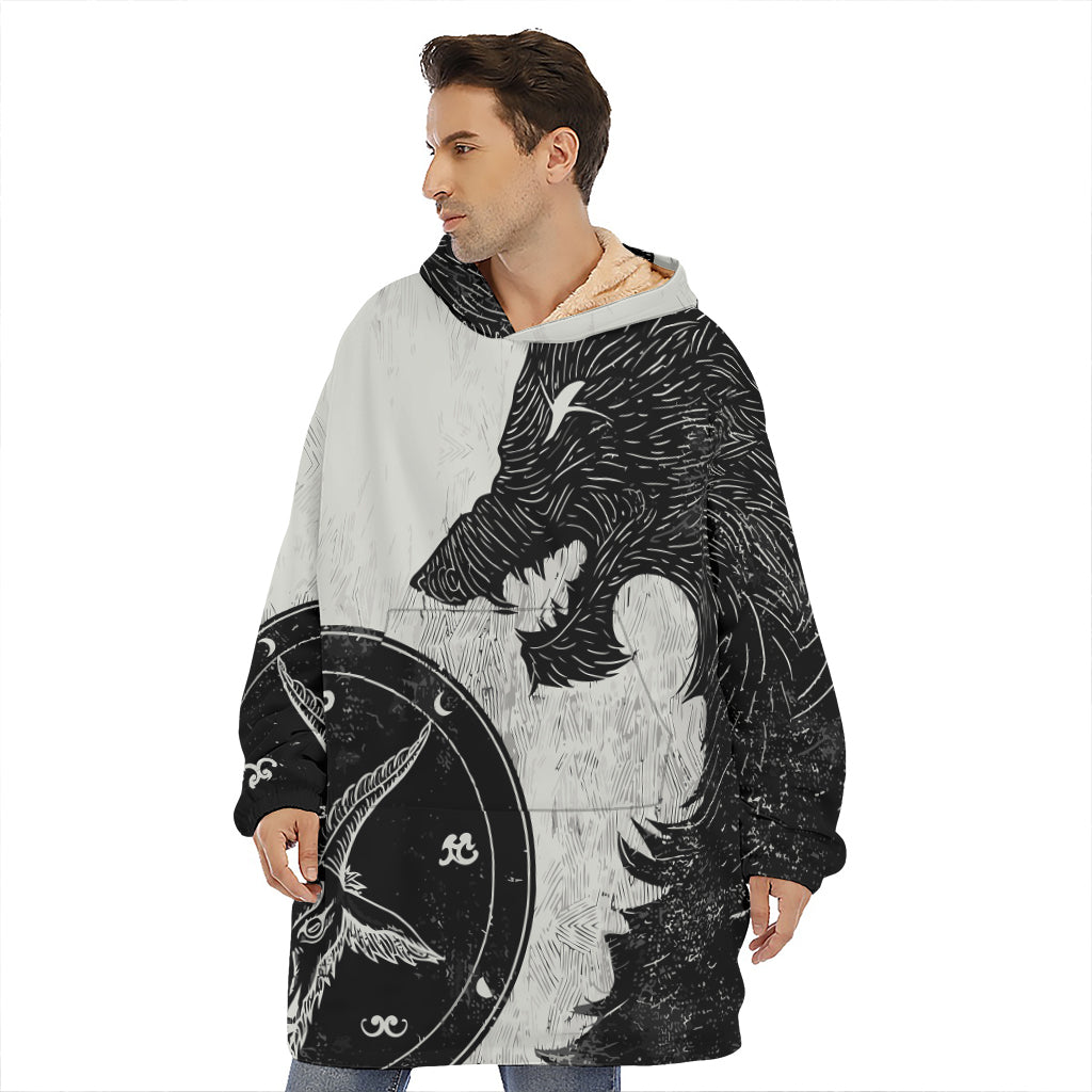 Black Demon Wolf Print Hoodie Blanket