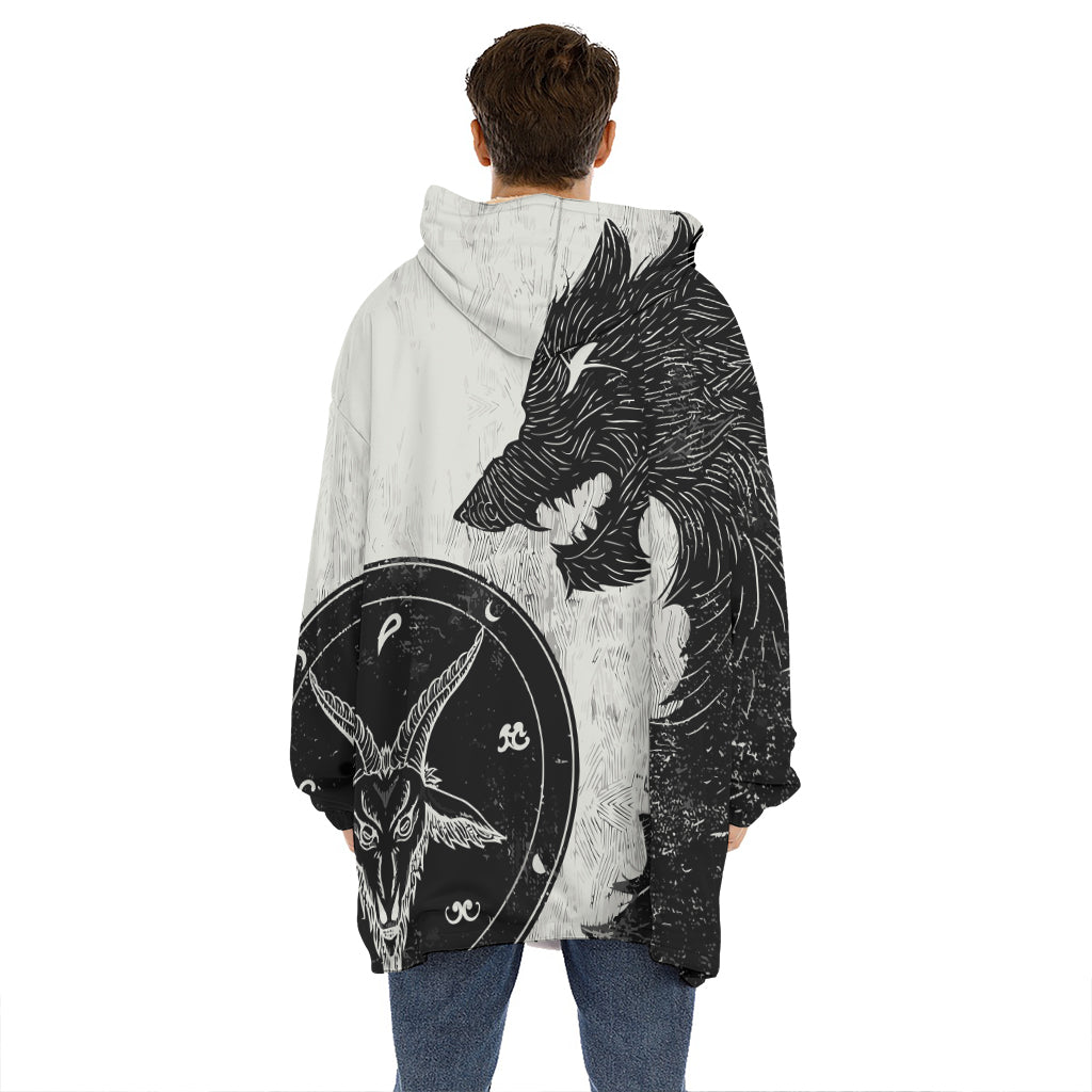 Black Demon Wolf Print Hoodie Blanket