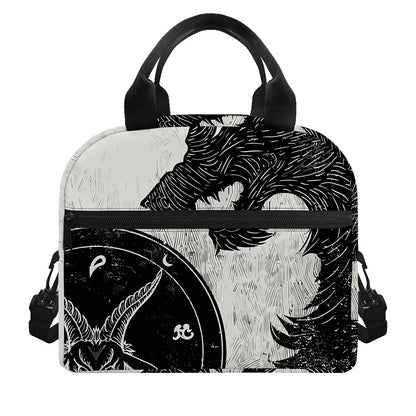 Black Demon Wolf Print Insulated Lunch Bag