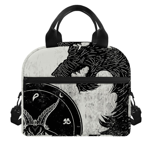Black Demon Wolf Print Insulated Lunch Bag