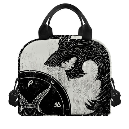 Black Demon Wolf Print Insulated Lunch Bag