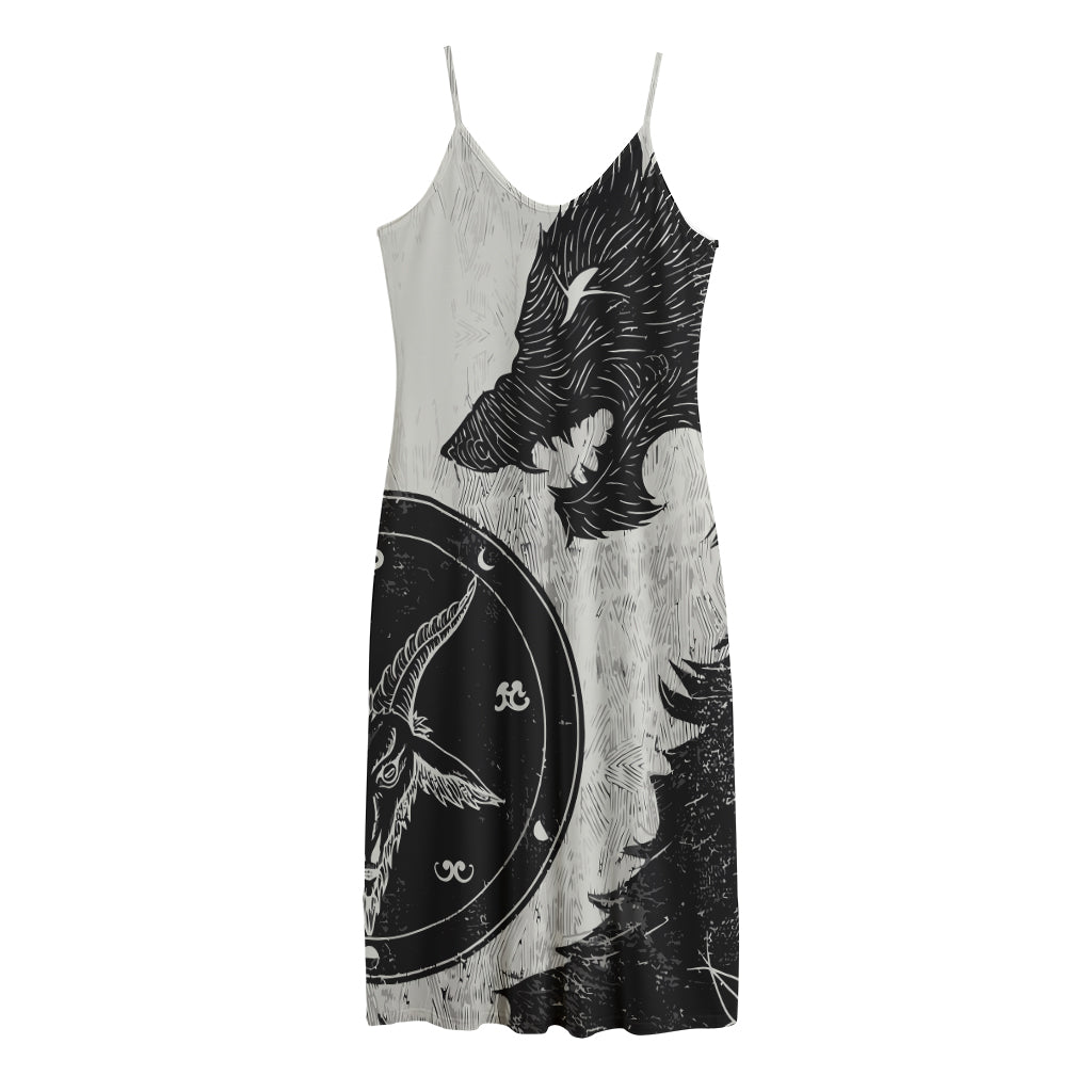 Black Demon Wolf Print Jersey Midi Cami Dress