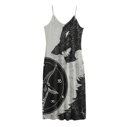 Black Demon Wolf Print Jersey Midi Cami Dress