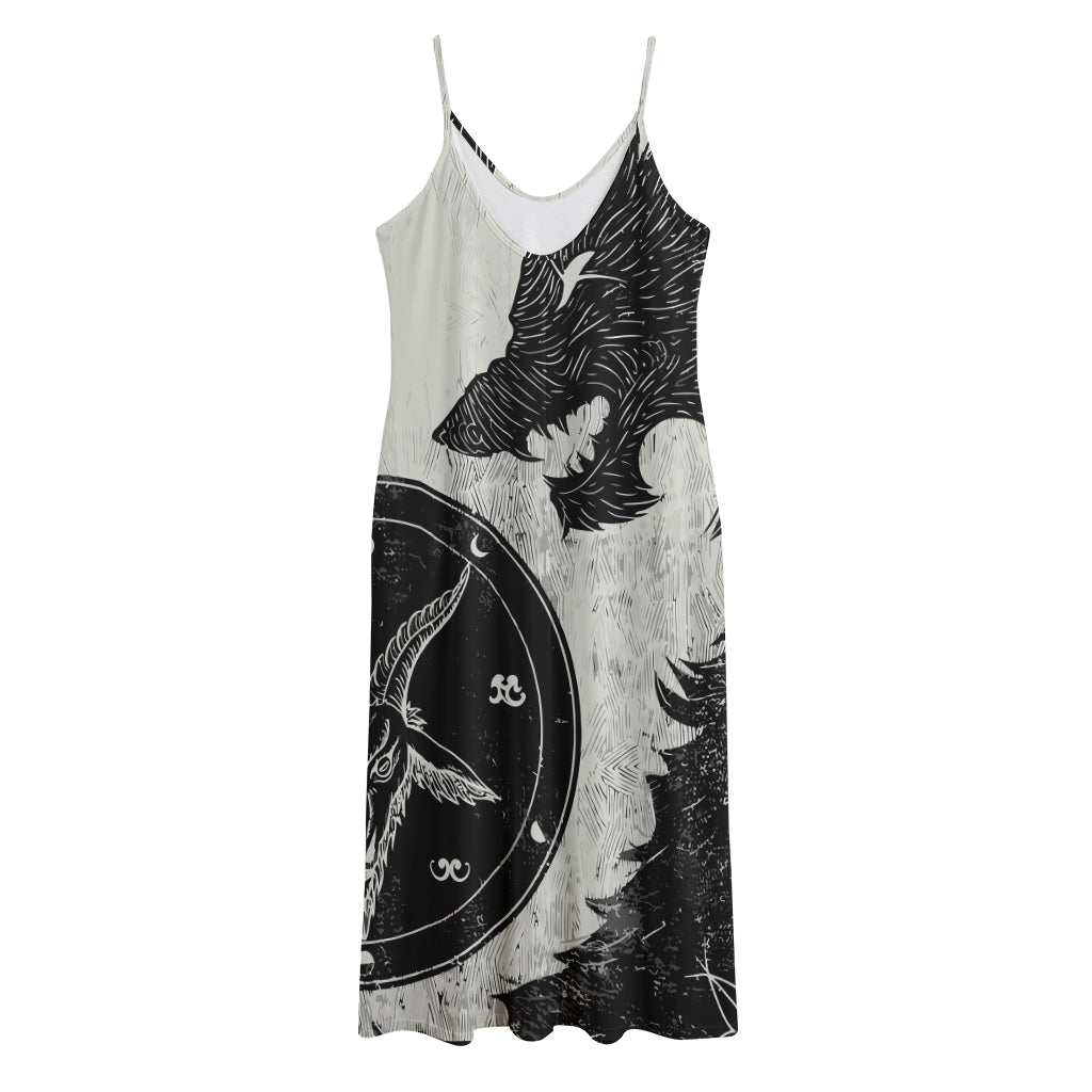 Black Demon Wolf Print Jersey Midi Cami Dress