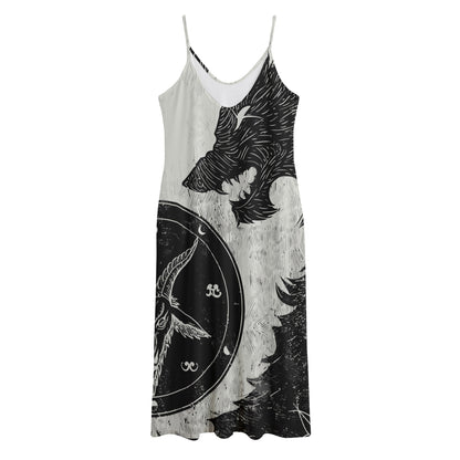 Black Demon Wolf Print Jersey Midi Cami Dress