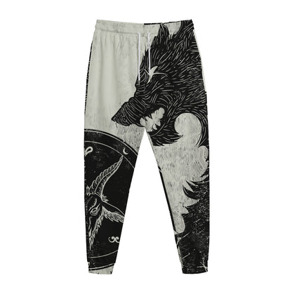 Black Demon Wolf Print Jogger Pants