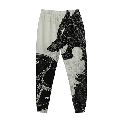Black Demon Wolf Print Jogger Pants