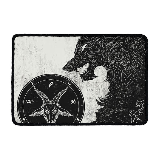 Black Demon Wolf Print Kitchen Mat