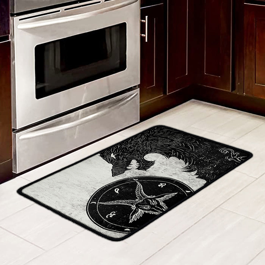 Black Demon Wolf Print Kitchen Mat