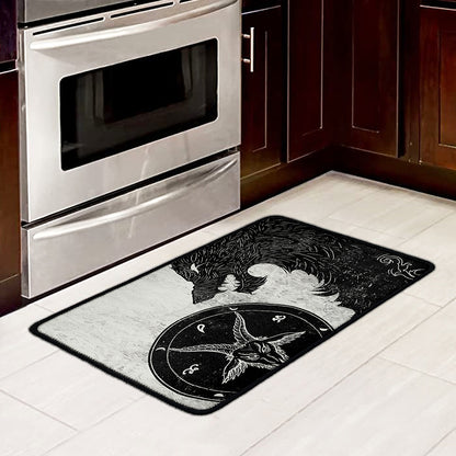 Black Demon Wolf Print Kitchen Mat