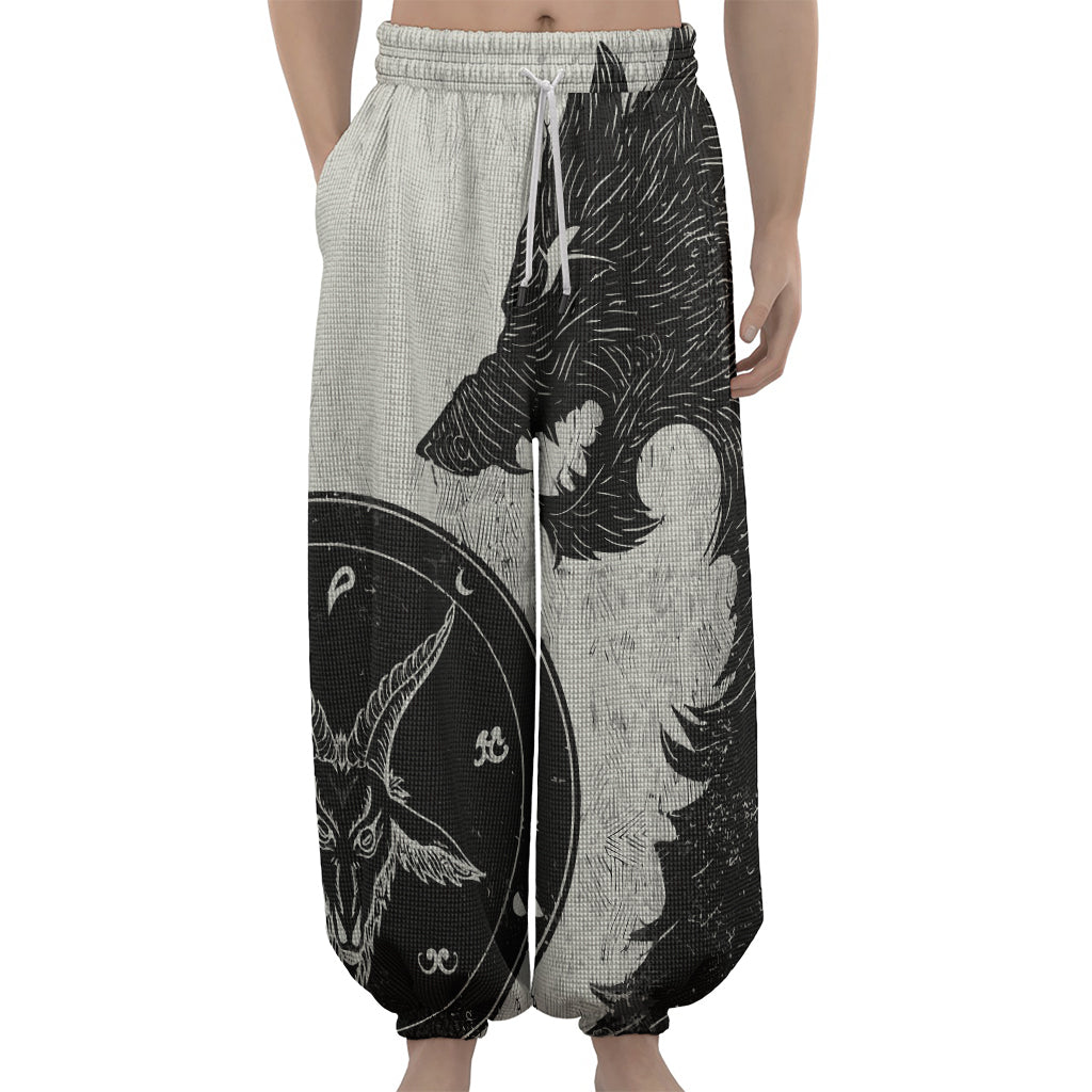 Black Demon Wolf Print Lantern Pants