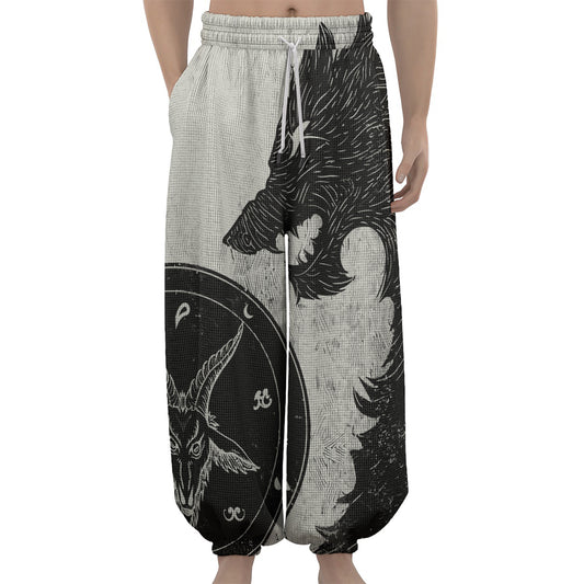 Black Demon Wolf Print Lantern Pants
