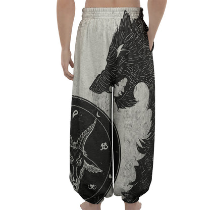 Black Demon Wolf Print Lantern Pants