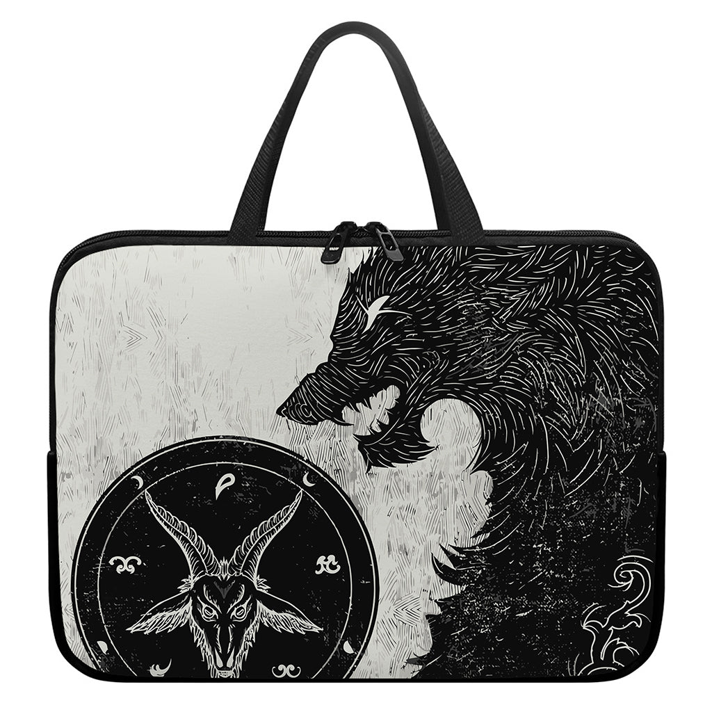Black Demon Wolf Print Laptop Sleeve With Handle