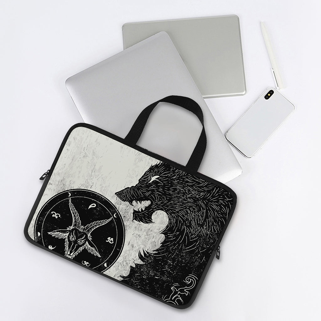 Black Demon Wolf Print Laptop Sleeve With Handle