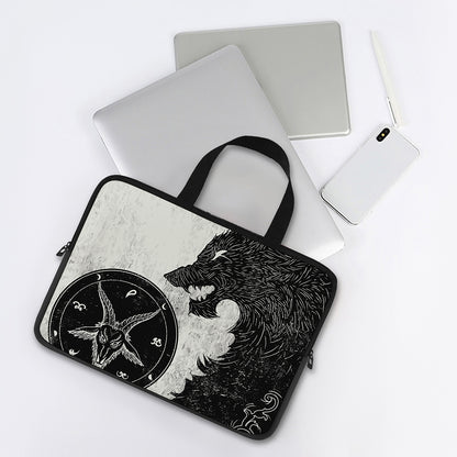 Black Demon Wolf Print Laptop Sleeve With Handle