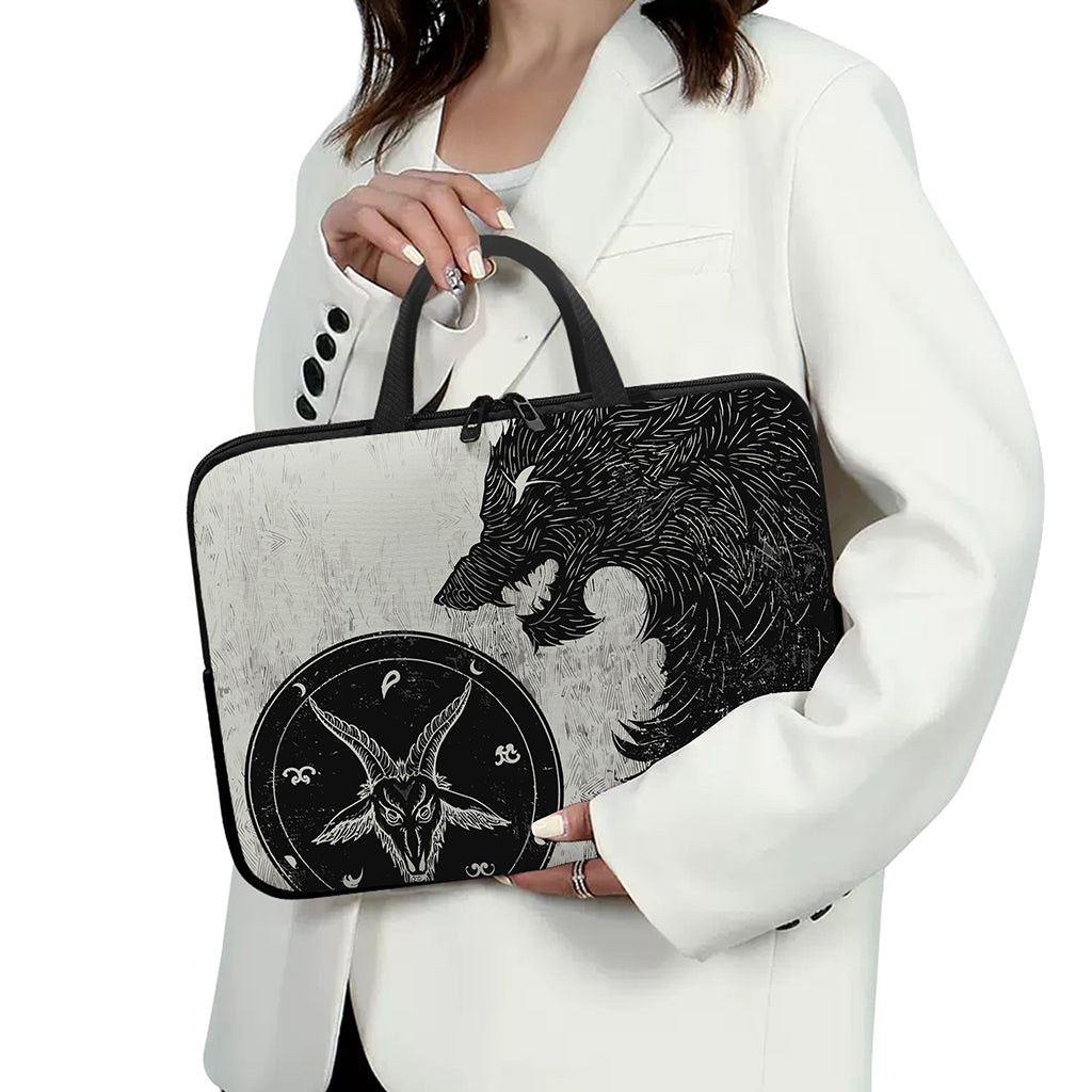 Black Demon Wolf Print Laptop Sleeve With Handle