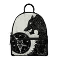 Black Demon Wolf Print Leather Backpack