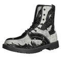 Black Demon Wolf Print Lace-Up Boots