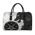 Black Demon Wolf Print Leather Duffel Bag