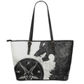 Black Demon Wolf Print Leather Tote Bag With Zipper