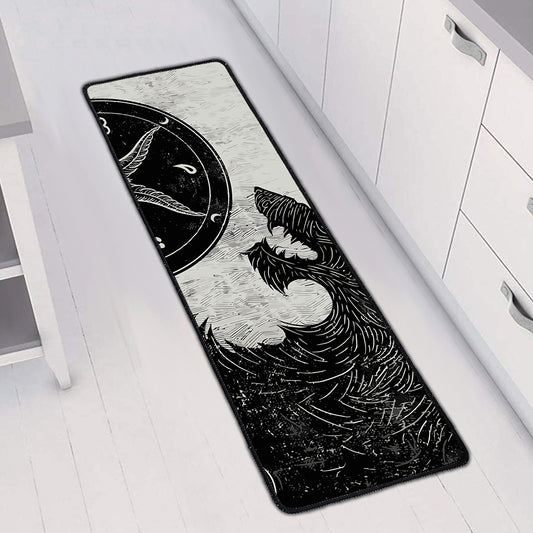 Black Demon Wolf Print Long Kitchen Mat