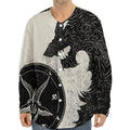 Black Demon Wolf Print Long Sleeve Baseball Jersey