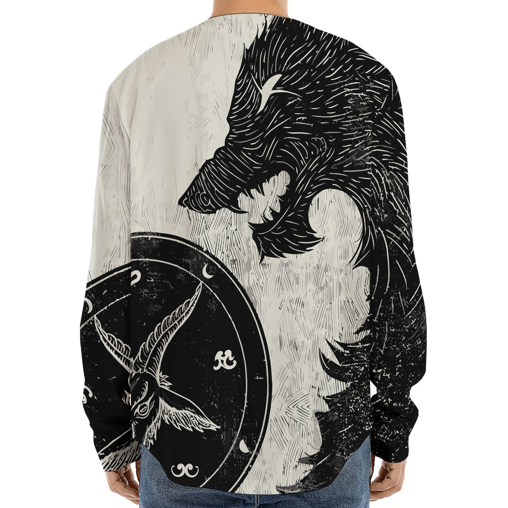 Black Demon Wolf Print Long Sleeve Baseball Jersey