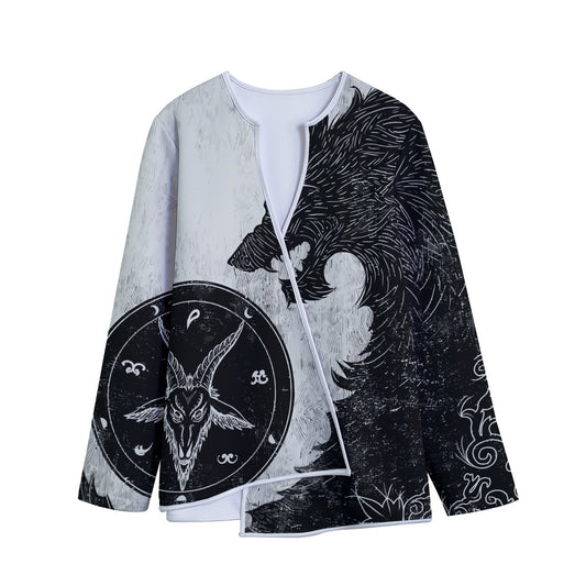 Black Demon Wolf Print Long Sleeve Short Coat