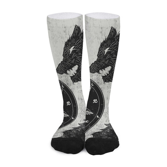Black Demon Wolf Print Long Socks