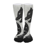 Black Demon Wolf Print Long Socks