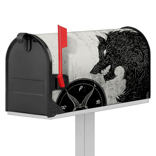 Black Demon Wolf Print Mailbox Cover