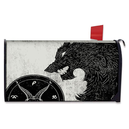 Black Demon Wolf Print Mailbox Cover