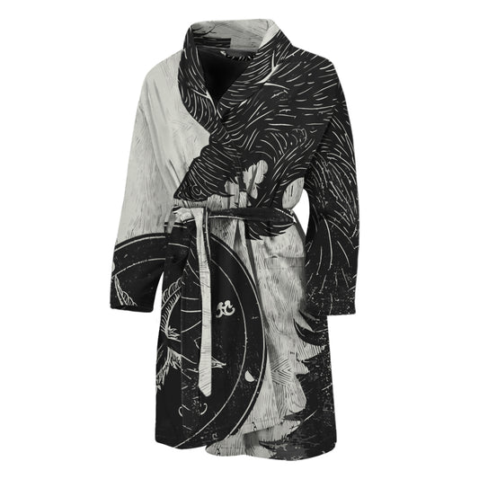 Black Demon Wolf Print Men's Bathrobe