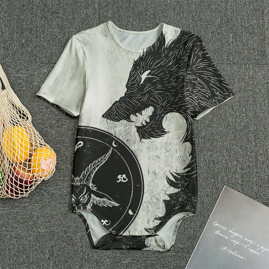 Black Demon Wolf Print Men's Bodysuit
