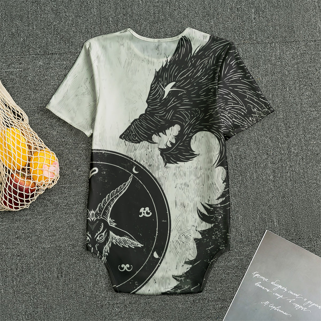 Black Demon Wolf Print Men's Bodysuit