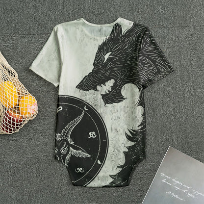 Black Demon Wolf Print Men's Bodysuit
