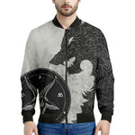 Black Demon Wolf Print Men's Bomber Jacket