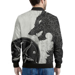 Black Demon Wolf Print Men's Bomber Jacket