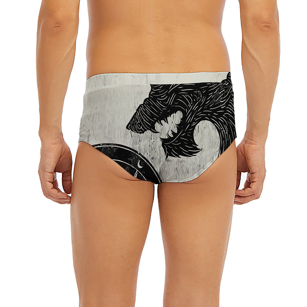 Black Demon Wolf Print Men's Briefs