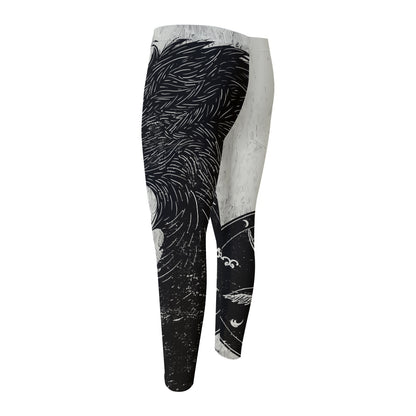 Black Demon Wolf Print Men's Compression Pants