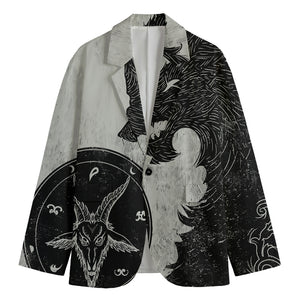 Black Demon Wolf Print Men's Cotton Blazer