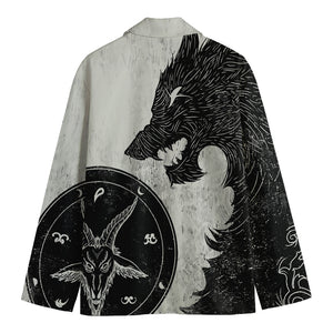 Black Demon Wolf Print Men's Cotton Blazer