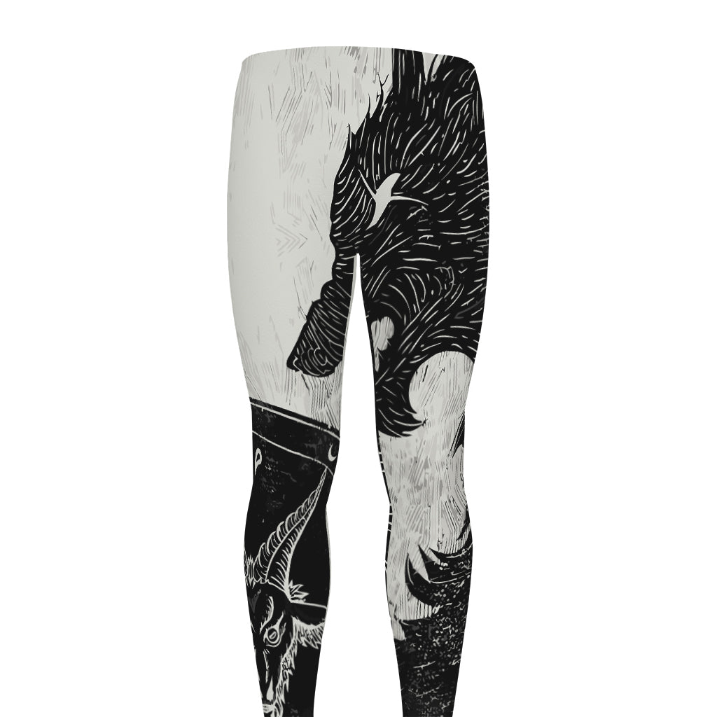 Black Demon Wolf Print Men's leggings