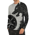 Black Demon Wolf Print Men's Long Sleeve Rash Guard