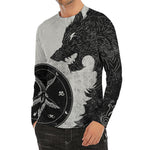 Black Demon Wolf Print Men's Long Sleeve Rash Guard